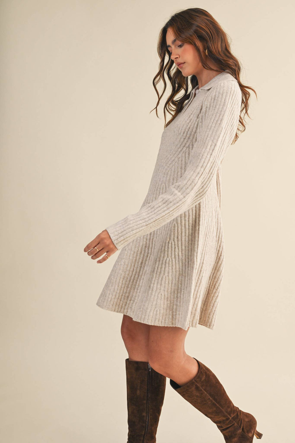 Harvest Moon Ribbed Flared Sweater Dress