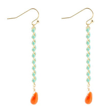 Load image into Gallery viewer, Mandy Turquoise Chevron and Peach Linear Golden Earrings
