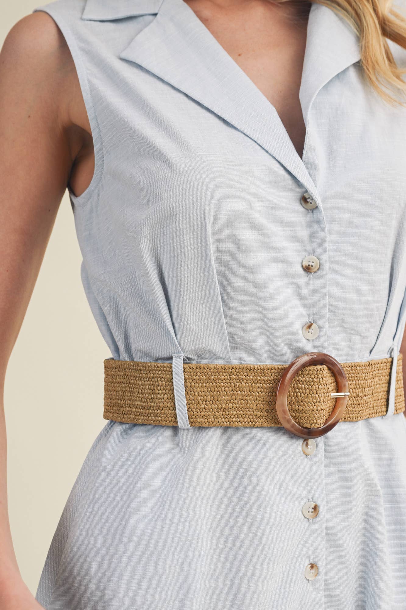 Collared Sleeveless Tiered Midi Shirtdress with Belt