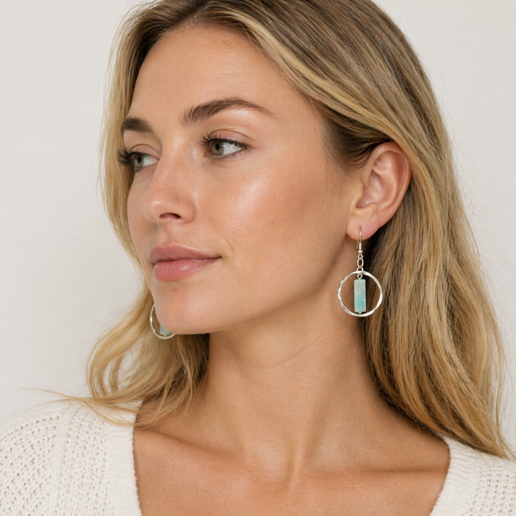 Akriti Amazonite Circle Handcrafted Silver Earrings