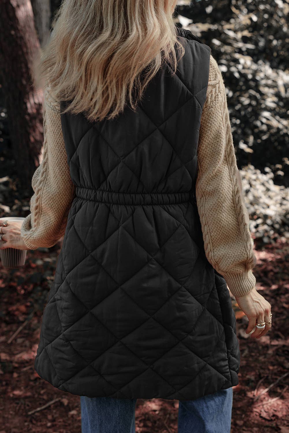 Long Before Us Longline Quilted Stand Collar Puffer Vest
