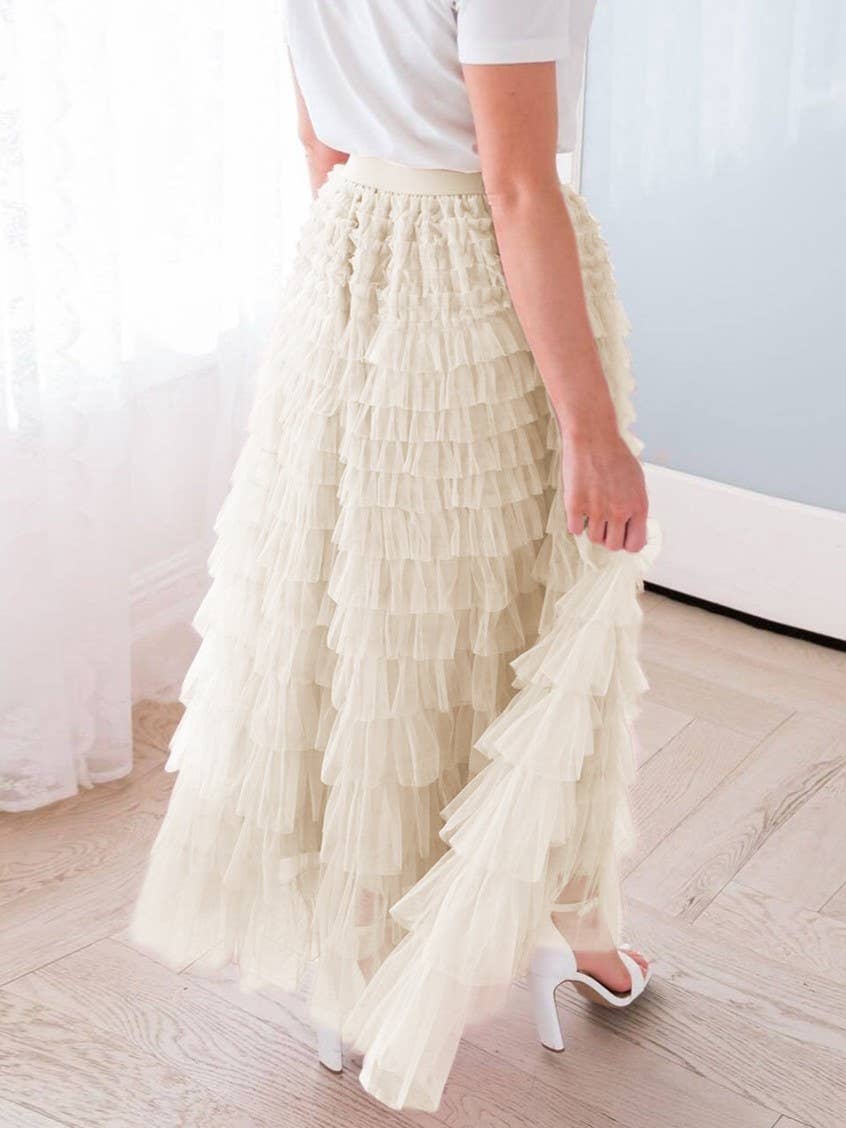 Social Graces Ruffle Tulle Maxi Skirt