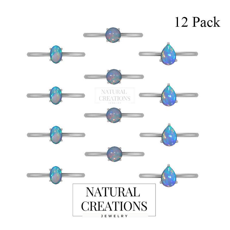 Natural Ethiopian Opal Stackable Rings in Silver, Prong-Set