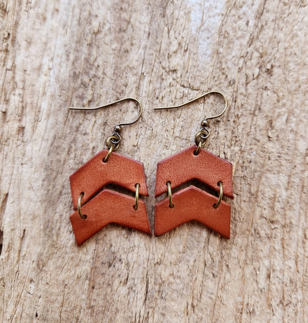 Rey Distressed Leather Chevron Earrings