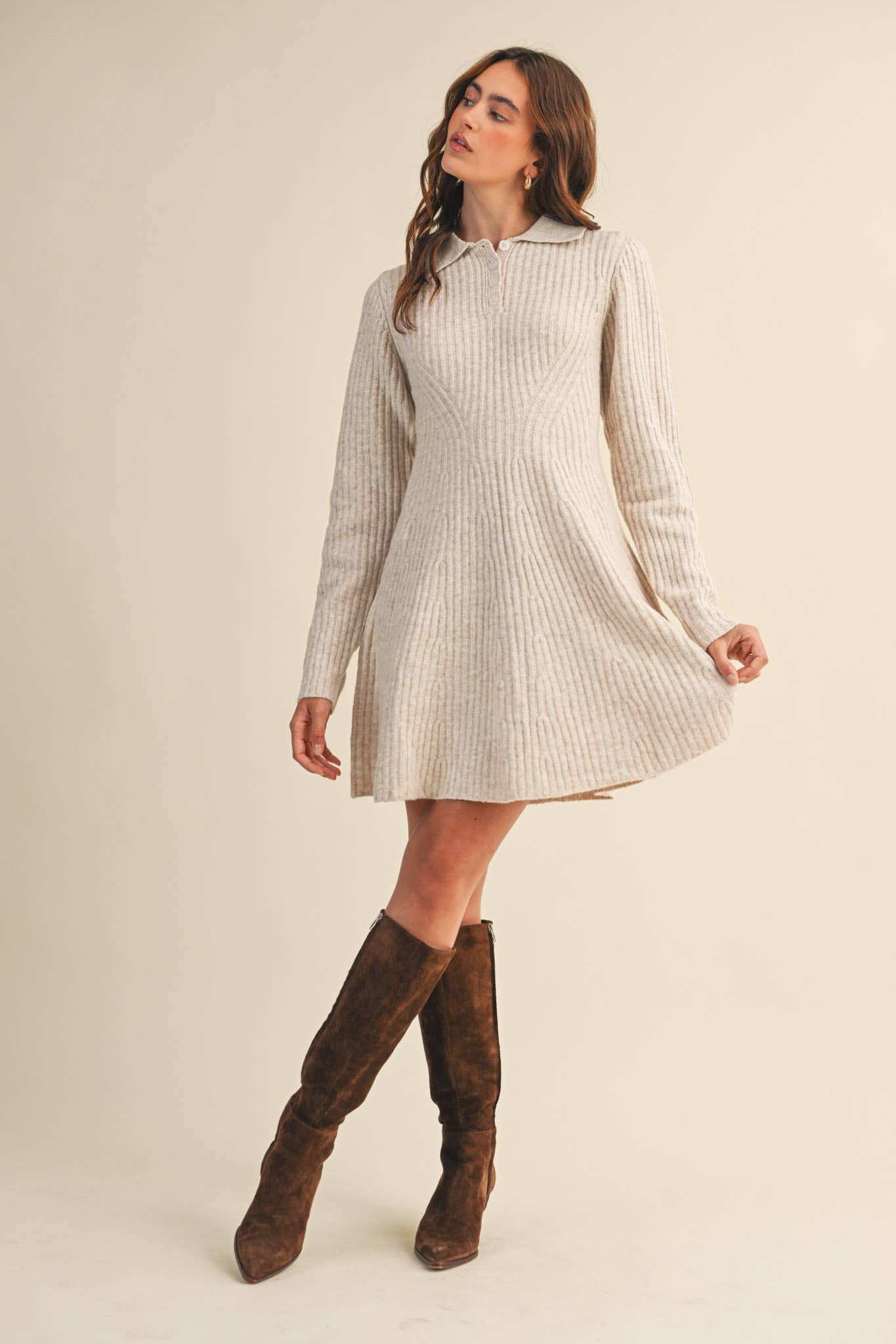 Harvest Moon Ribbed Flared Sweater Dress