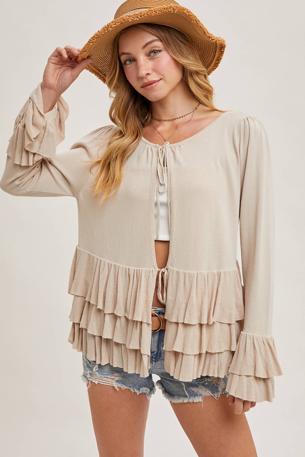 Glory Ruffle Hem Bell Sleeve Sweater