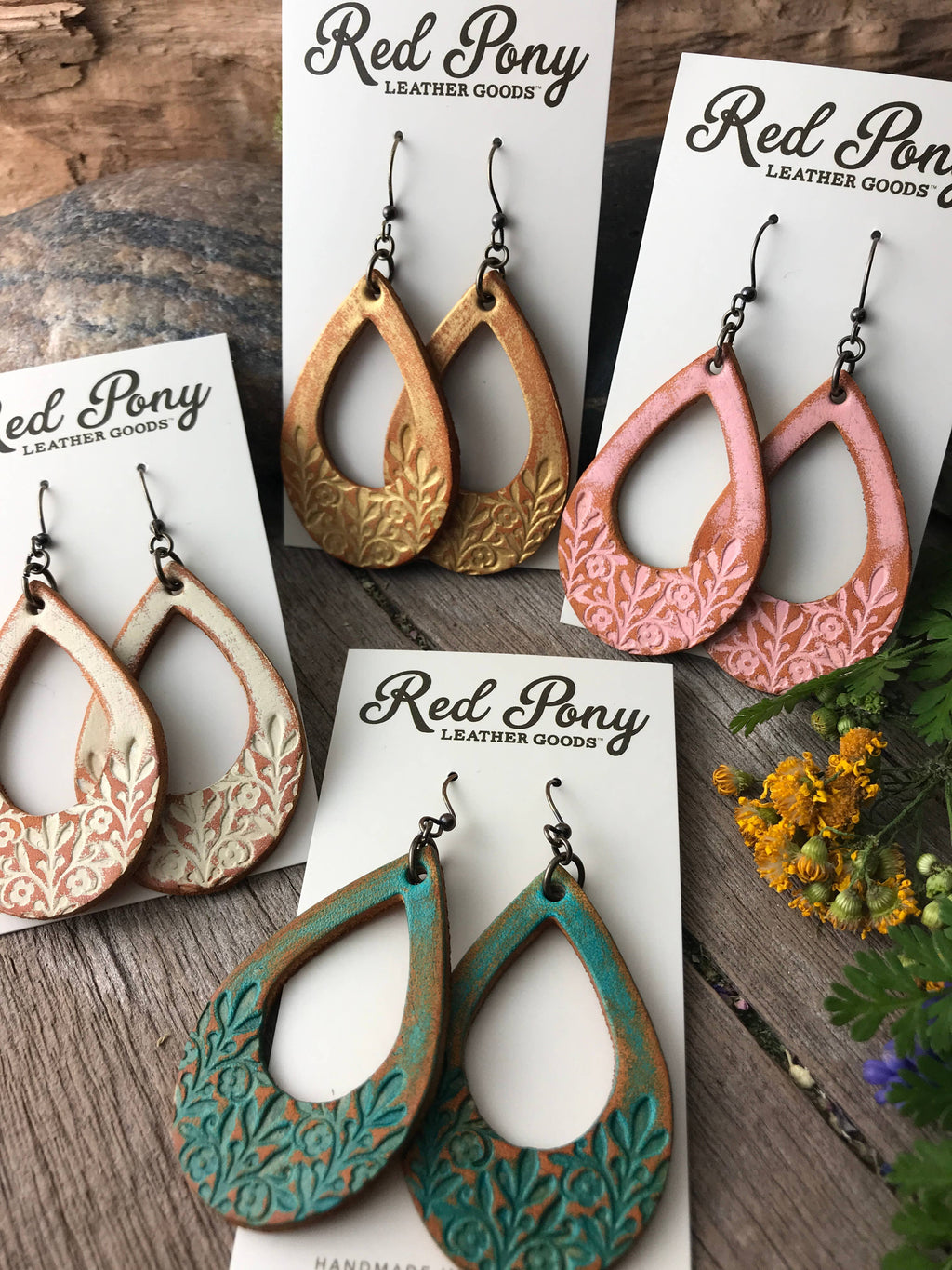 Long Time Gone Hand Tooled Leather Earrings