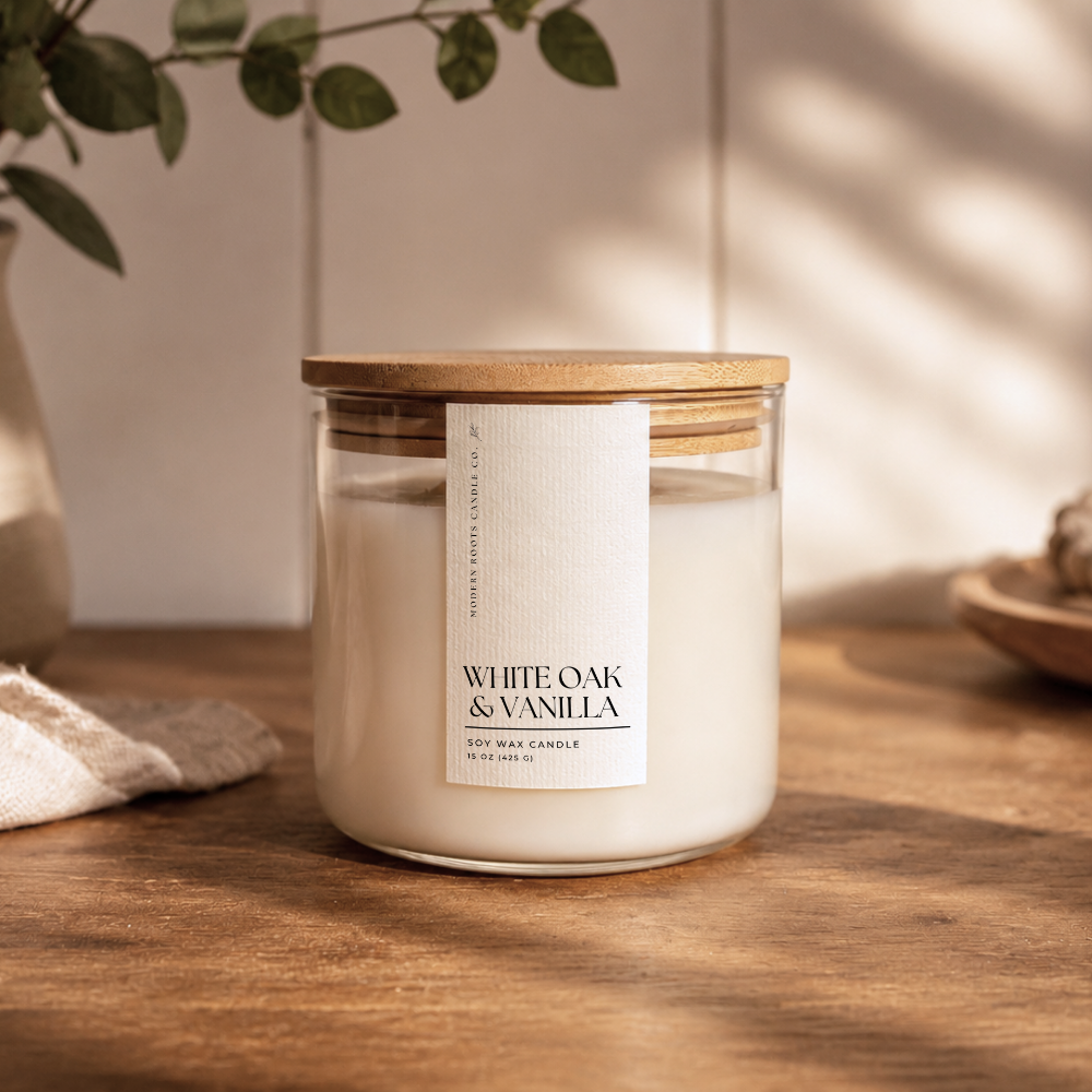 Steadfast | White Oak & Vanilla | 15oz. Clear Jar Soy Candle