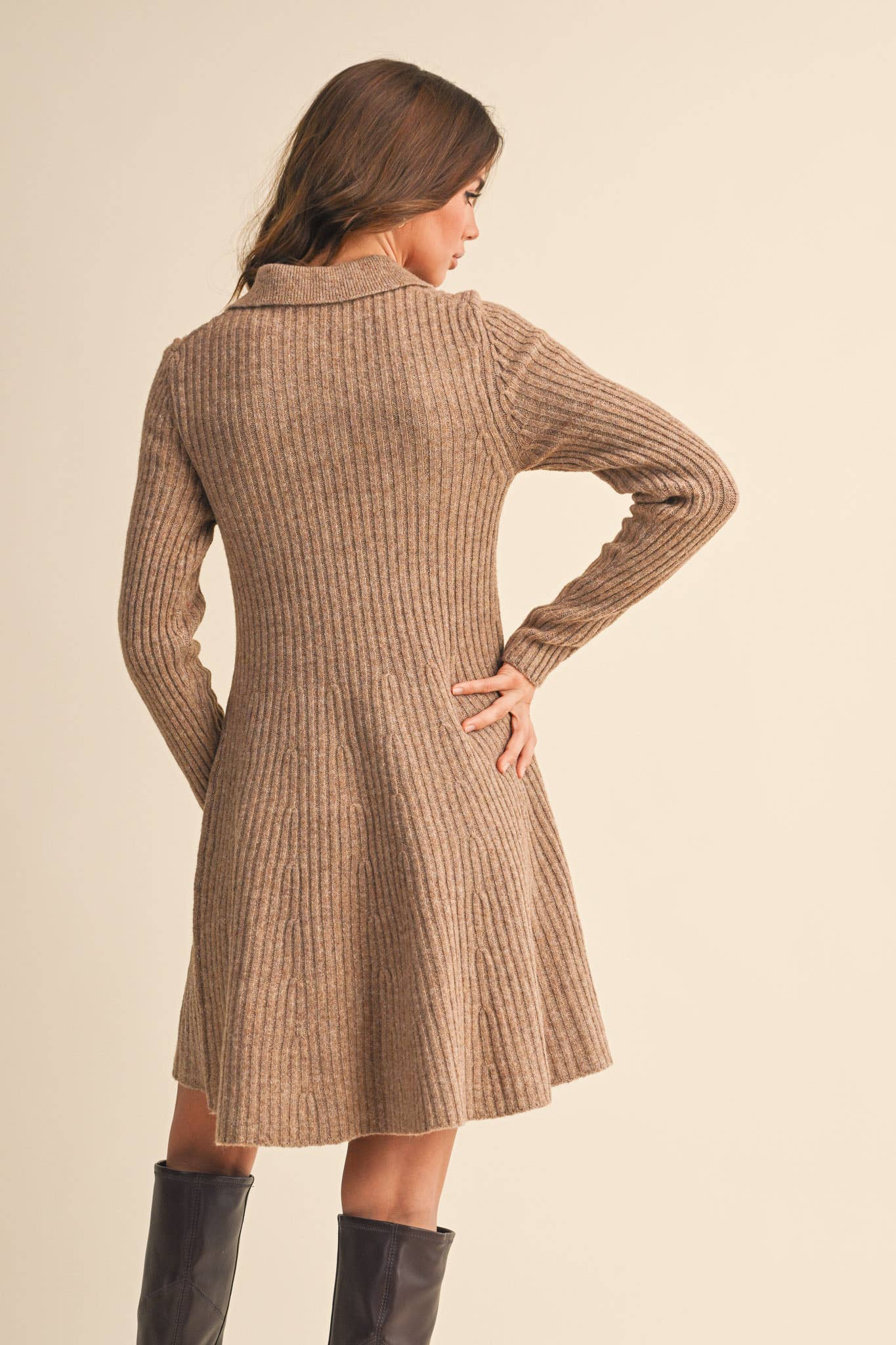 Harvest Moon Ribbed Flared Sweater Dress