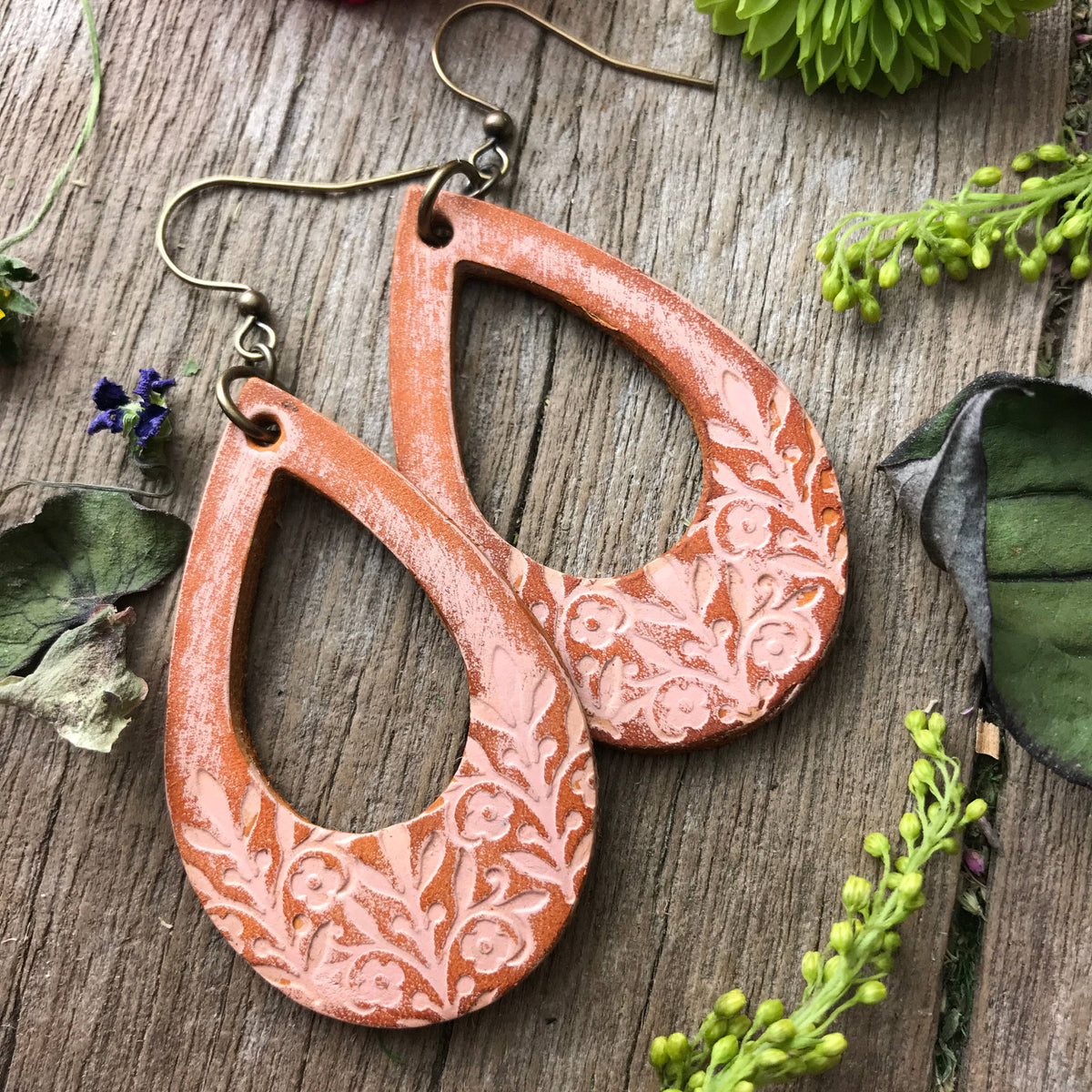 Long Time Gone Hand Tooled Leather Earrings