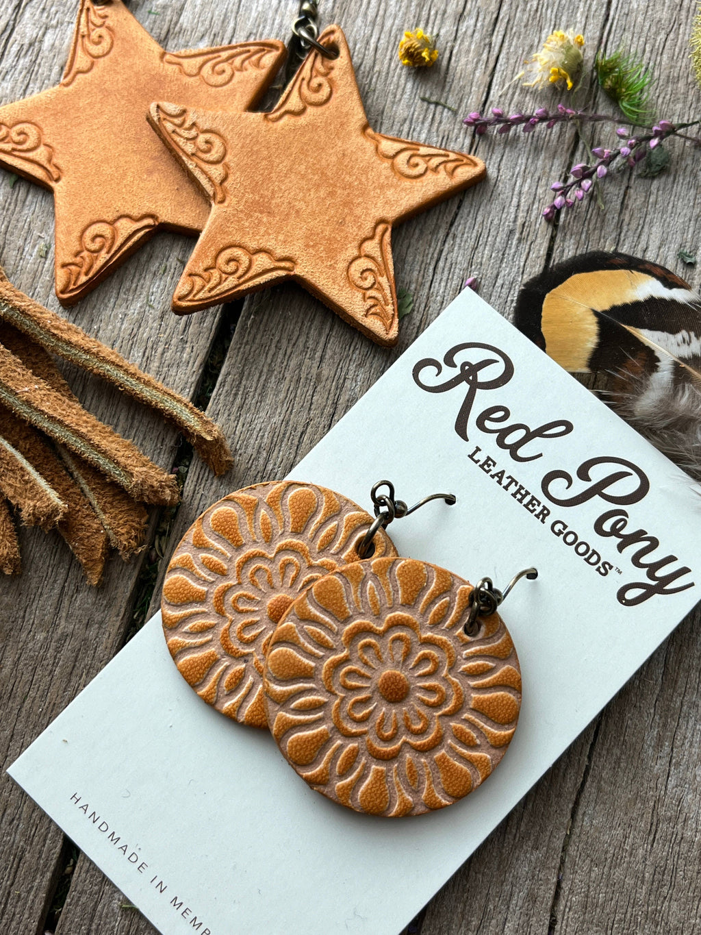 Lucky This Time Hand Tooled Earrings with Rustic Finish