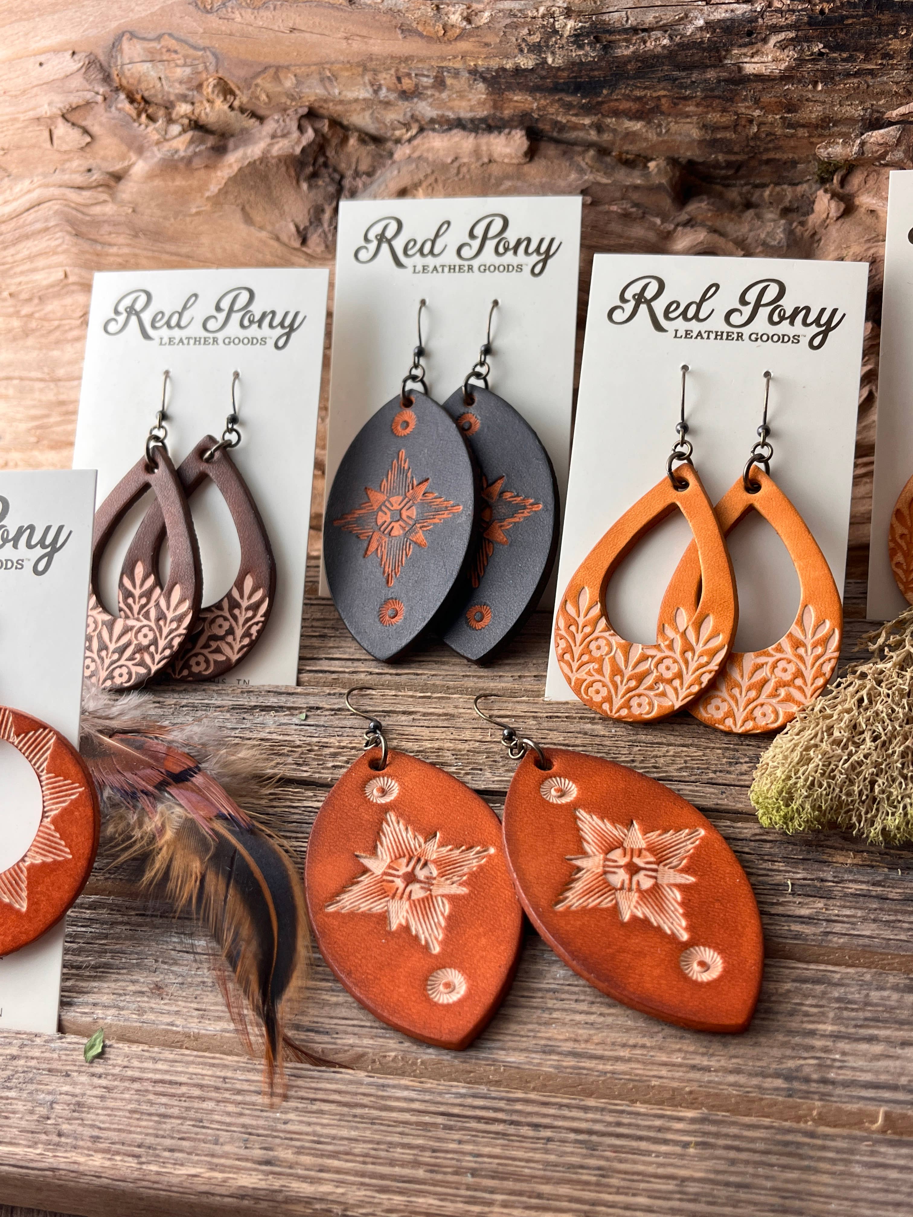 Long Time Gone Hand Tooled Leather Earrings