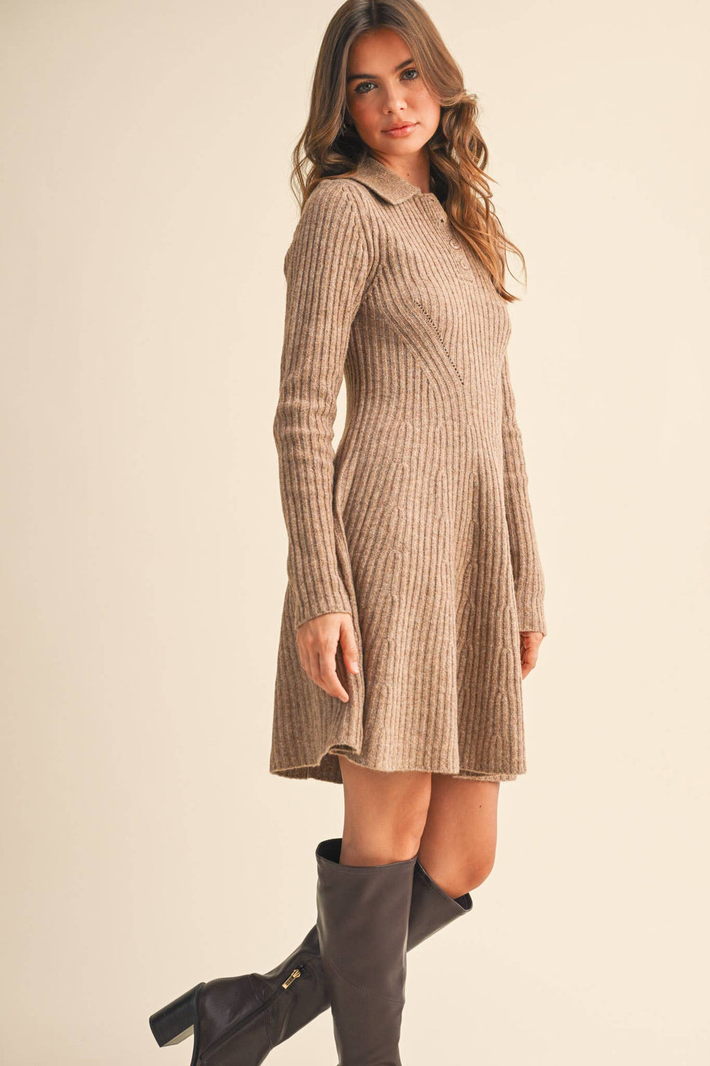 Harvest Moon Ribbed Flared Sweater Dress