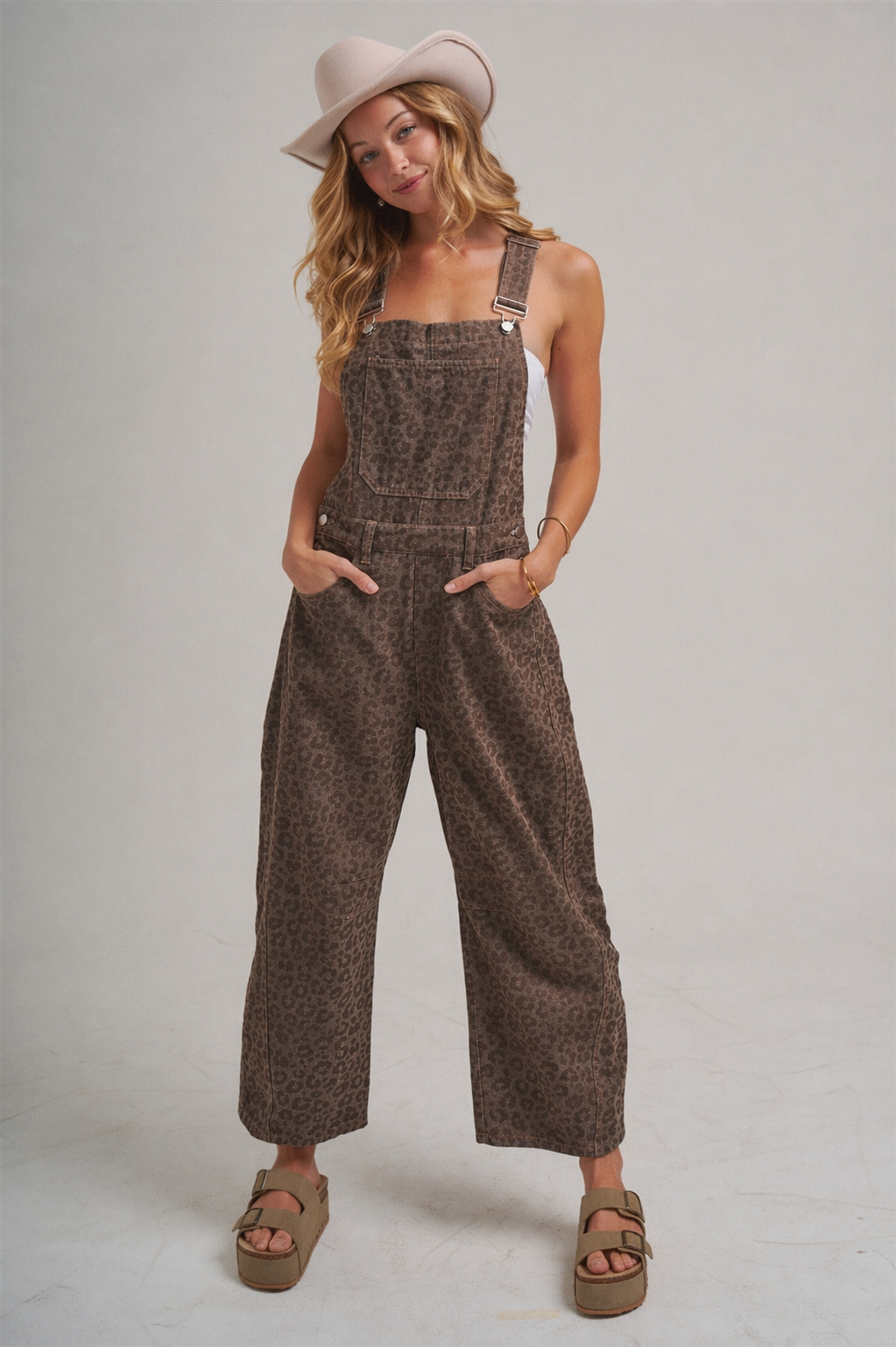 VINTAGE LEOPARD- Barrel Leg Overalls