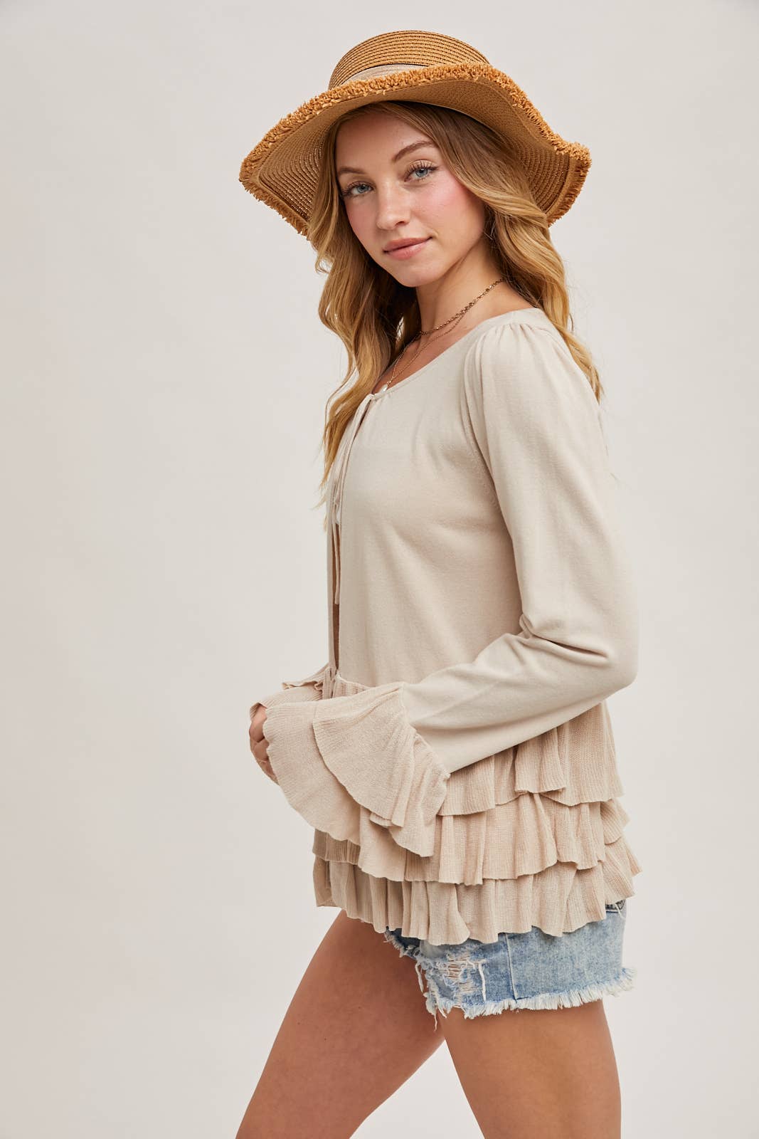 Glory Ruffle Hem Bell Sleeve Sweater
