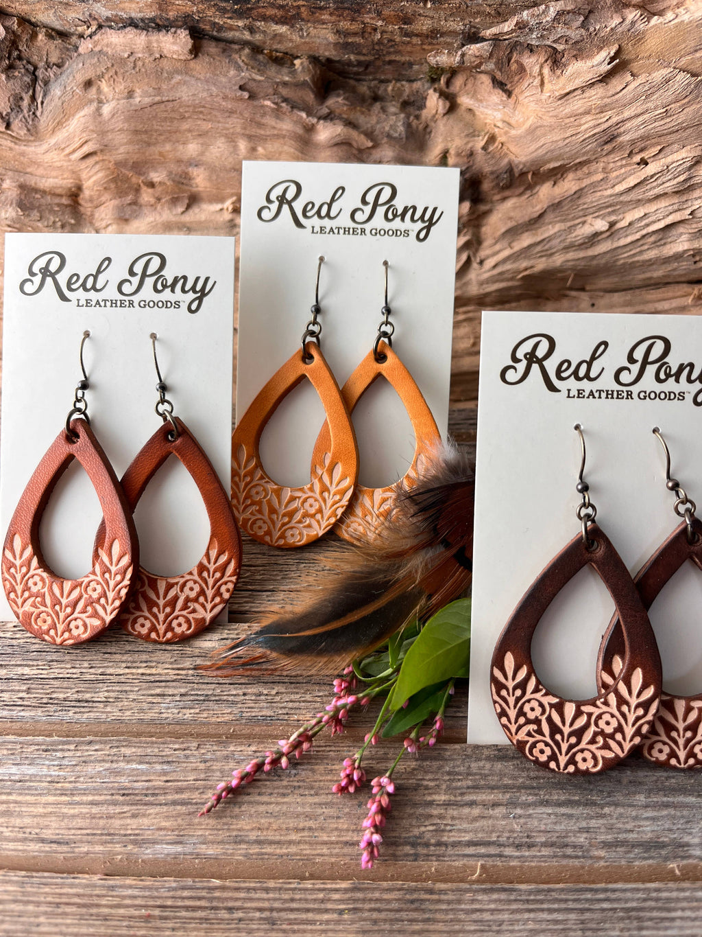 Long Time Gone Hand Tooled Leather Earrings