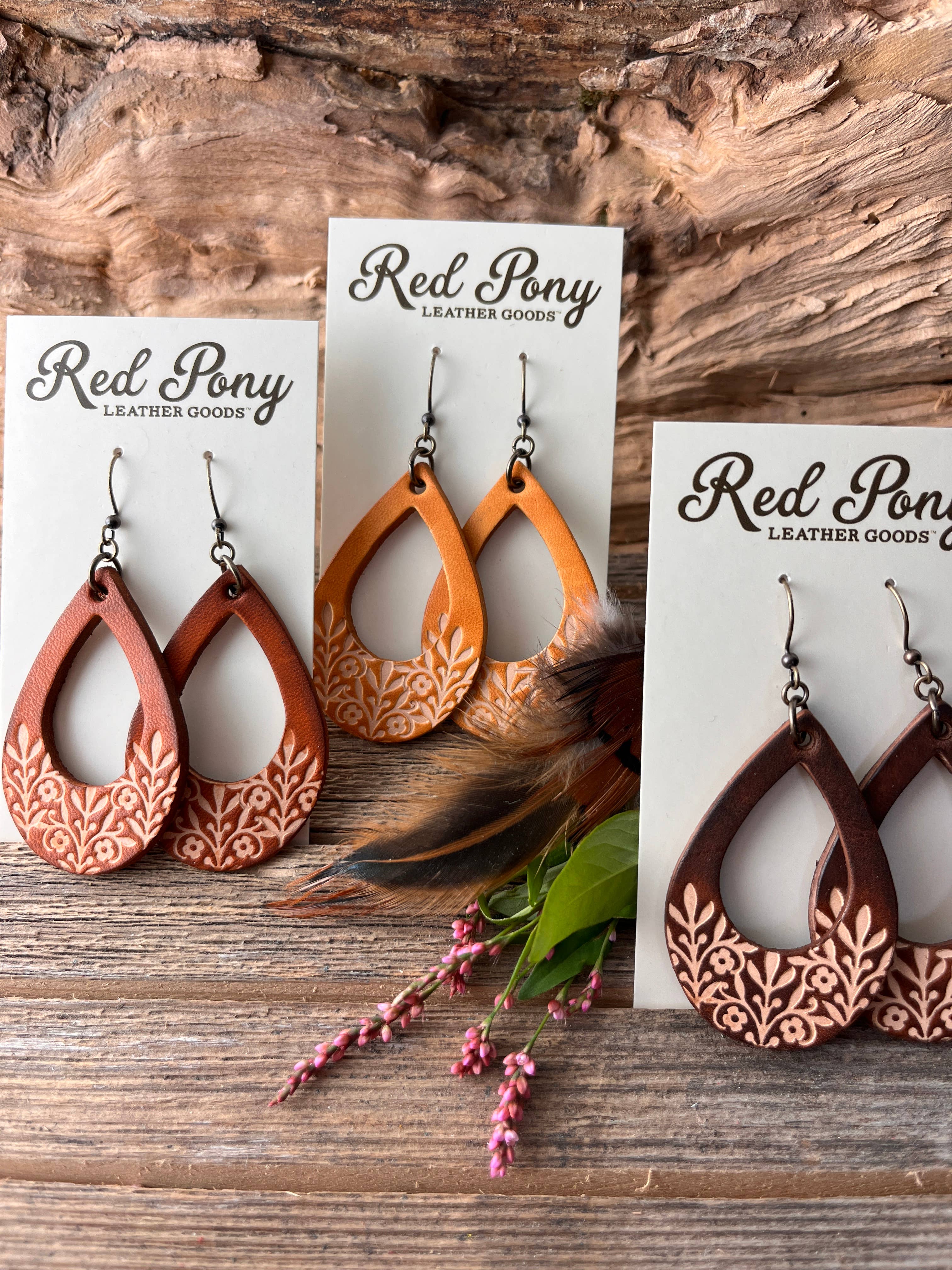 Long Time Gone Hand Tooled Leather Earrings