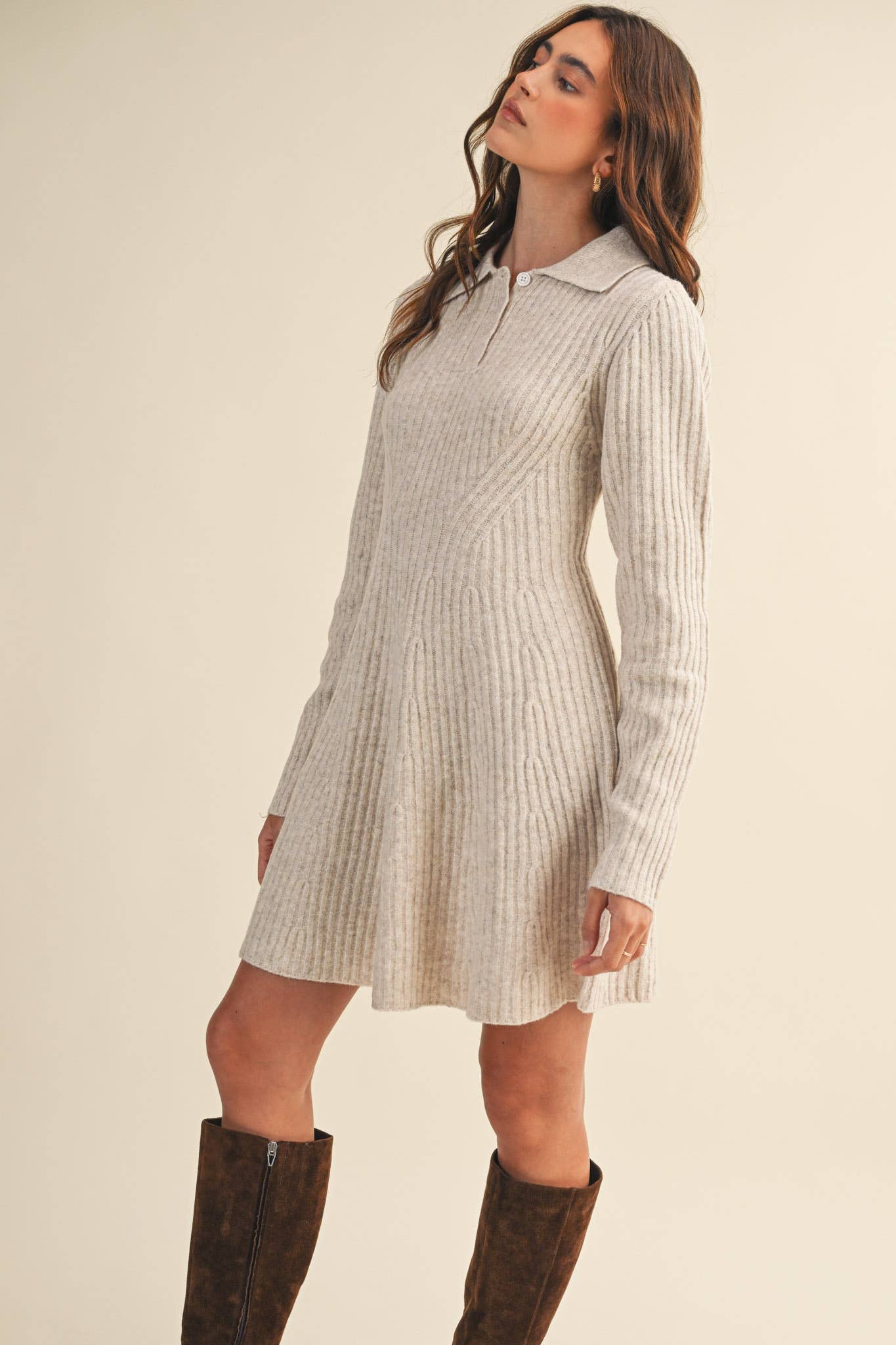 Harvest Moon Ribbed Flared Sweater Dress