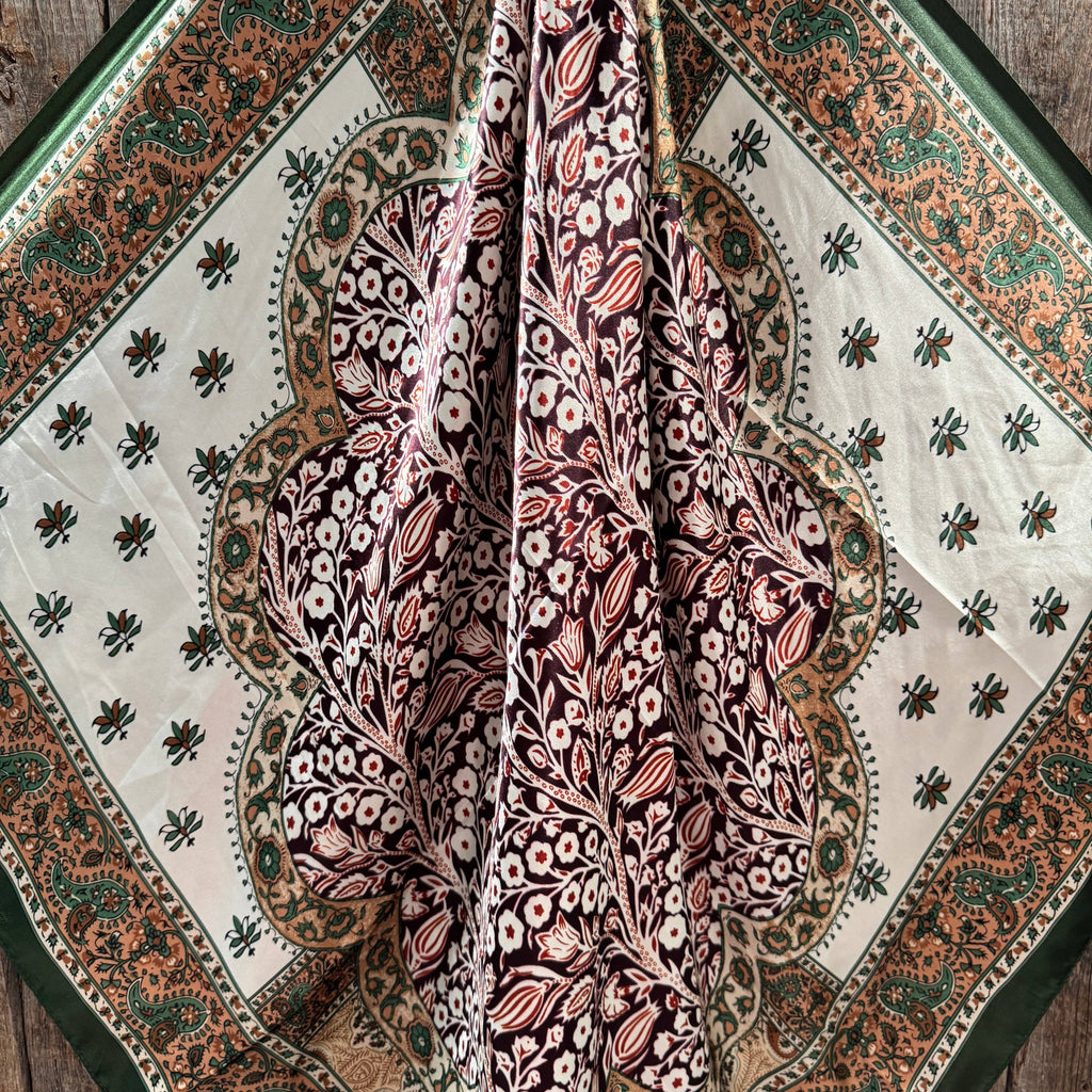 Green, Plum and Tan Floral Wild Rag