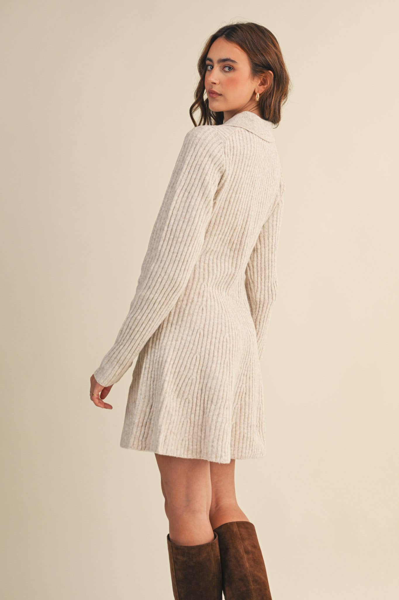Harvest Moon Ribbed Flared Sweater Dress