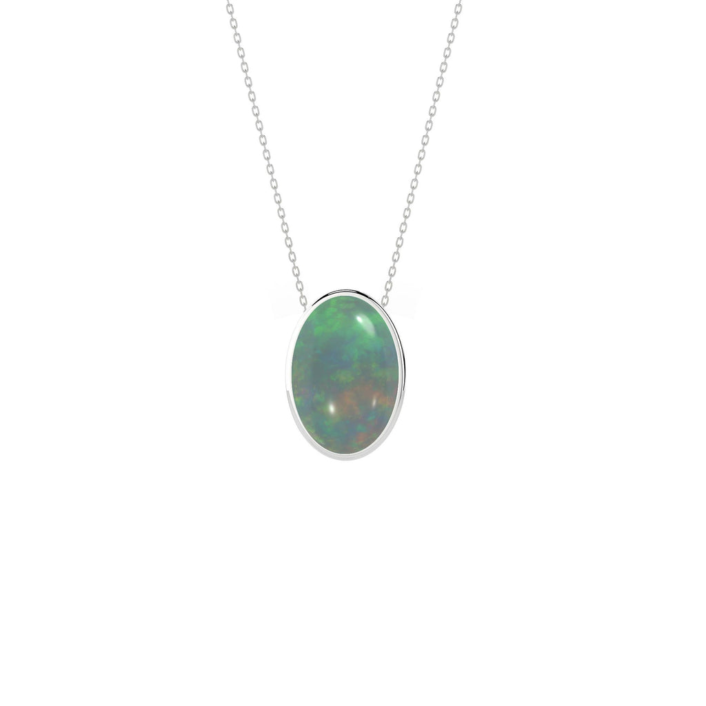 Natural Ethiopian Opal Slider Pendant Necklace in 925 Silver