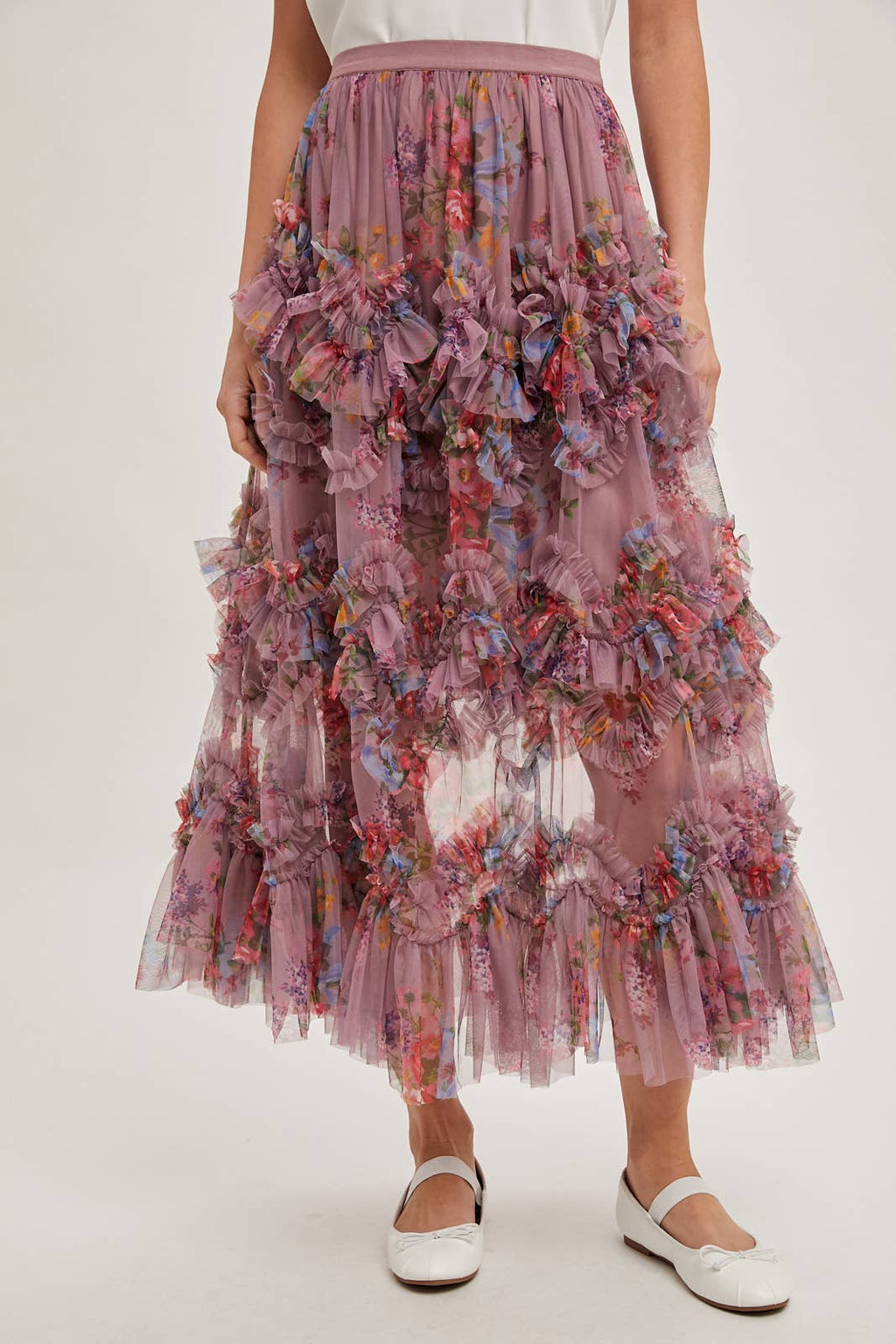 Wildflower Ruffle Midi Skirt