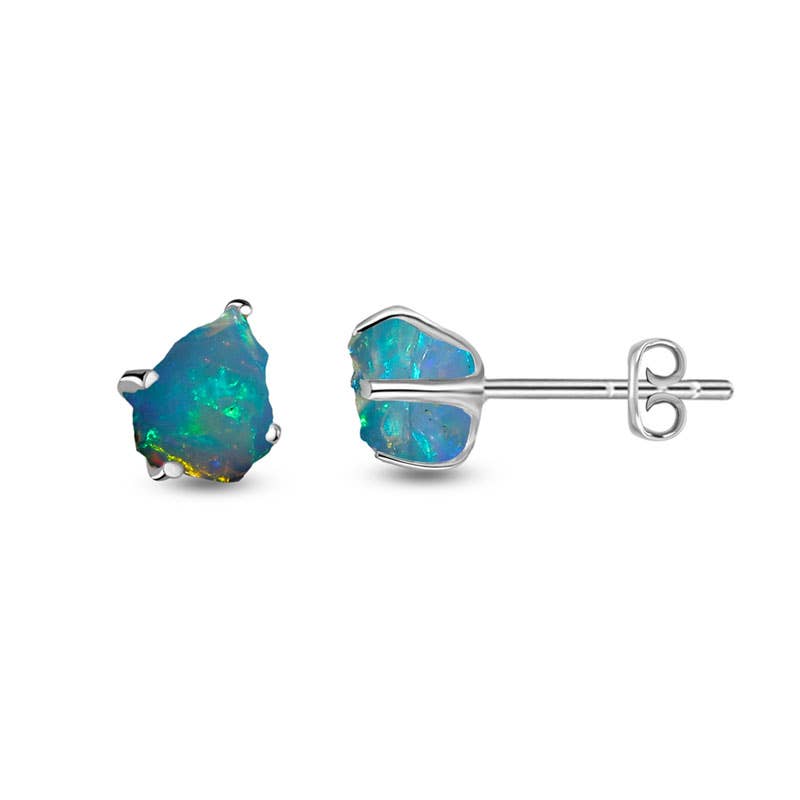 Natural Rough Ethiopian Opal Stud Earring in Sterling Silver