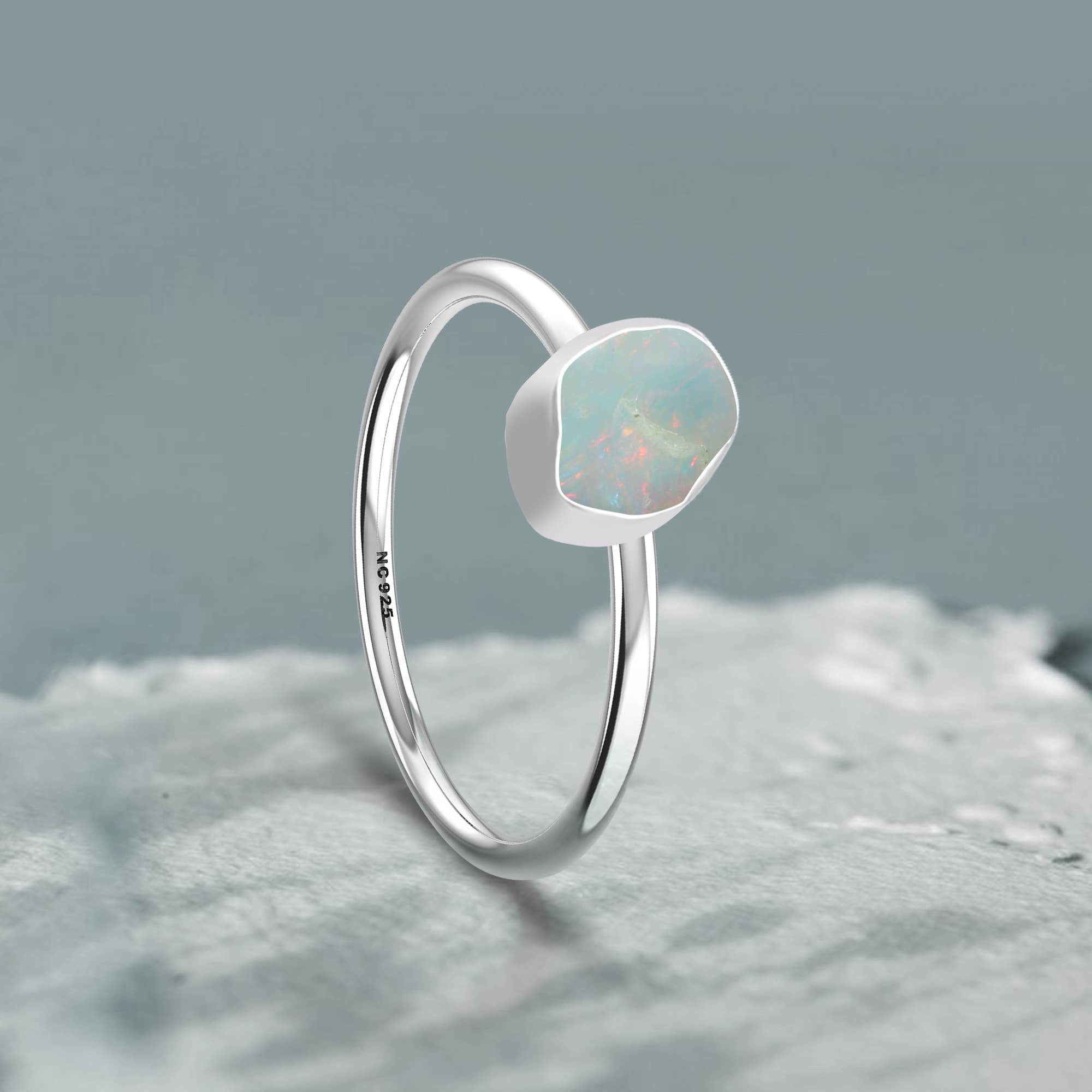 Natural Ethiopian Opal Stackable Rings in Sterling Silver