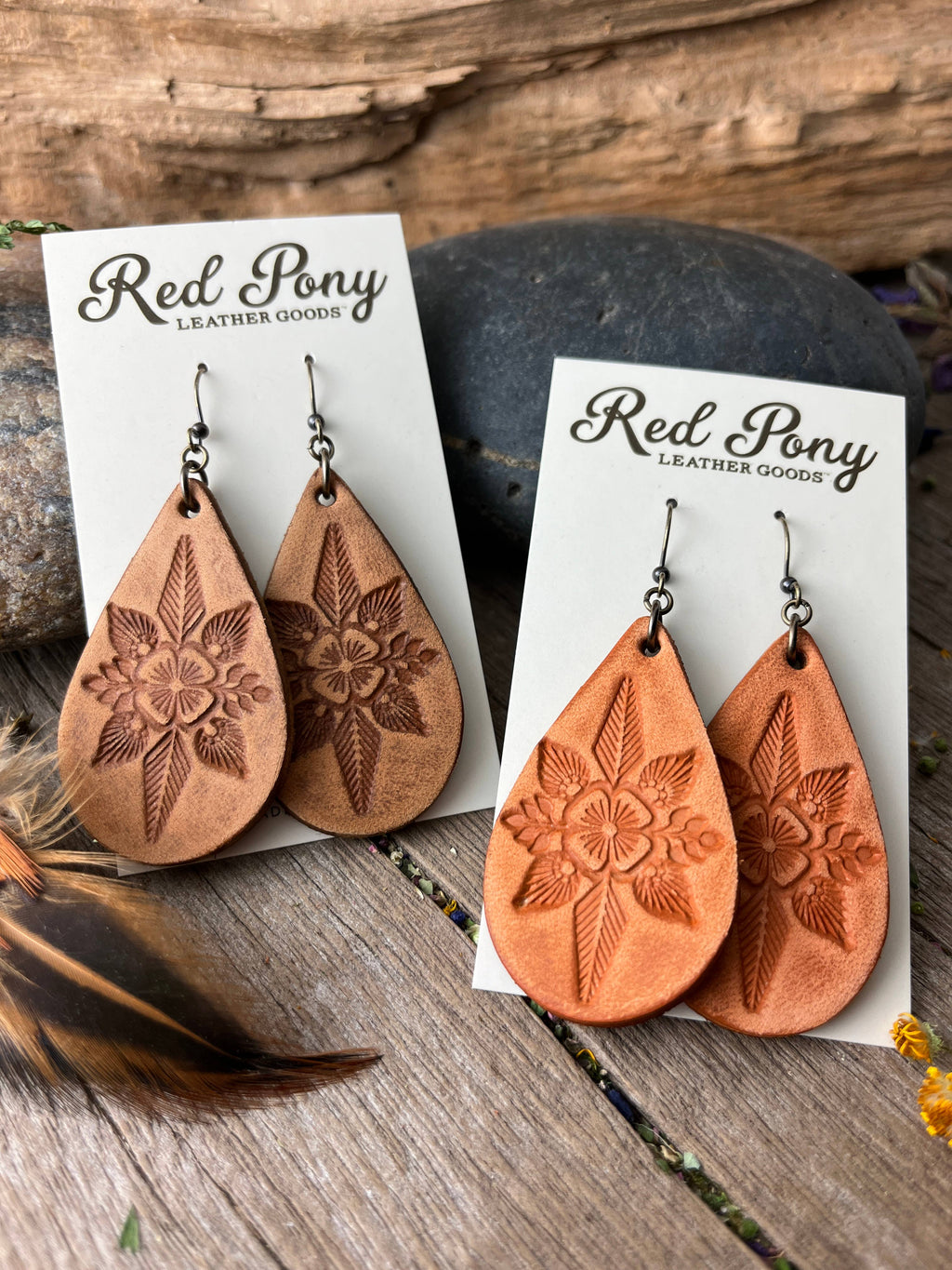 Still the Same Hand Tooled Leather Teardrop Earrings