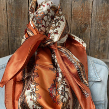 Load image into Gallery viewer, 35X35&quot;  Burnt Orange &amp; Tan Wild Rag / Scarf WR2179
