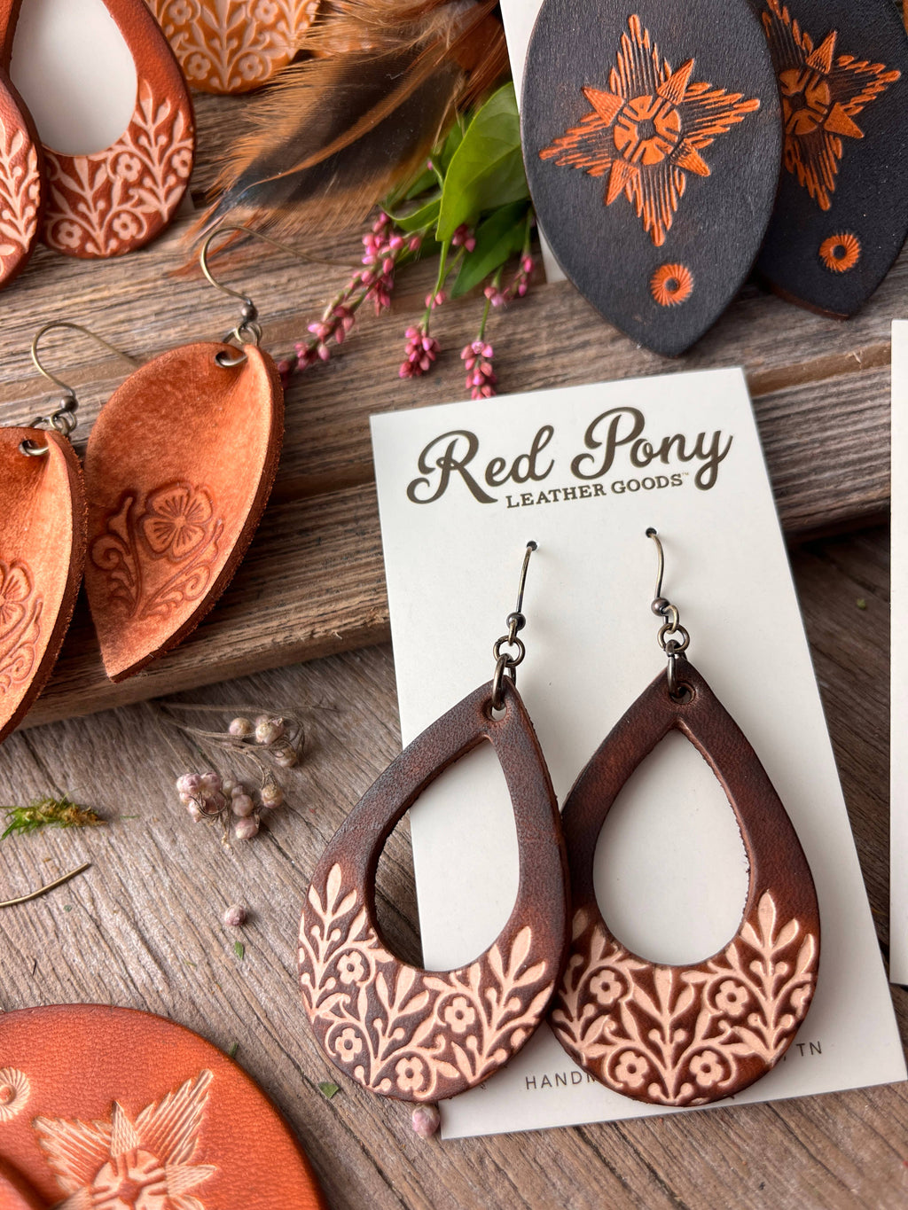Long Time Gone Hand Tooled Leather Earrings