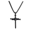Necklace Black 3-Nail Cross 24In Chain