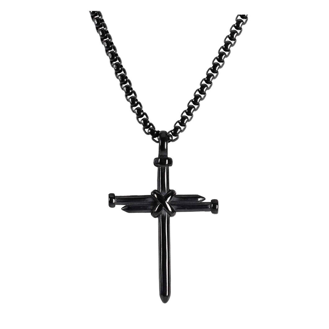 Necklace Black 3-Nail Cross 24In Chain