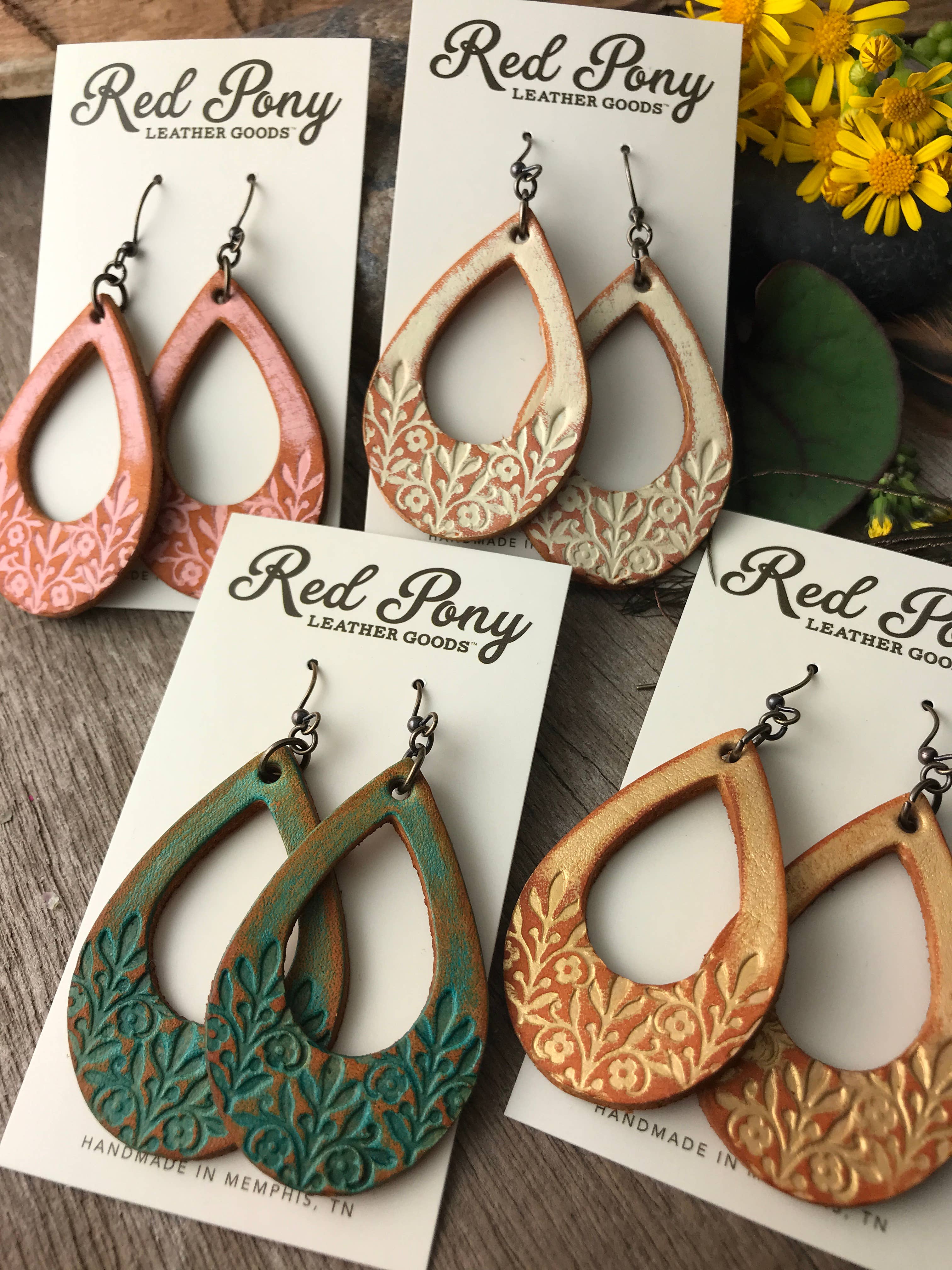 Long Time Gone Hand Tooled Leather Earrings