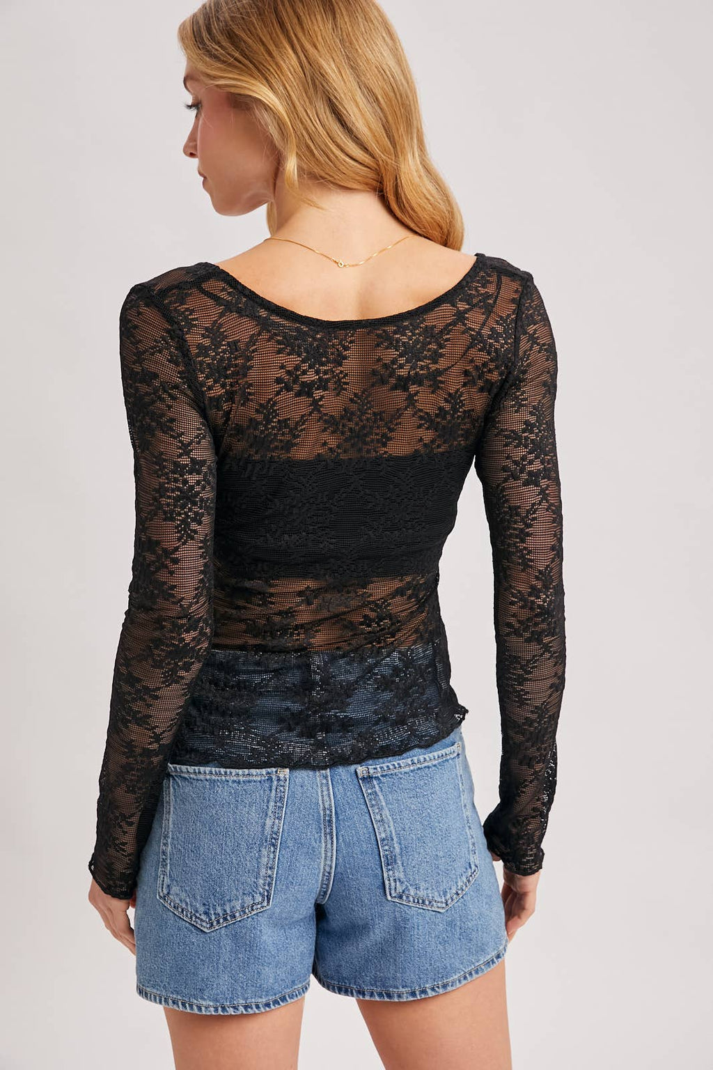 LETTUCE-EDGE SHEER MESH TWO WAY TOP