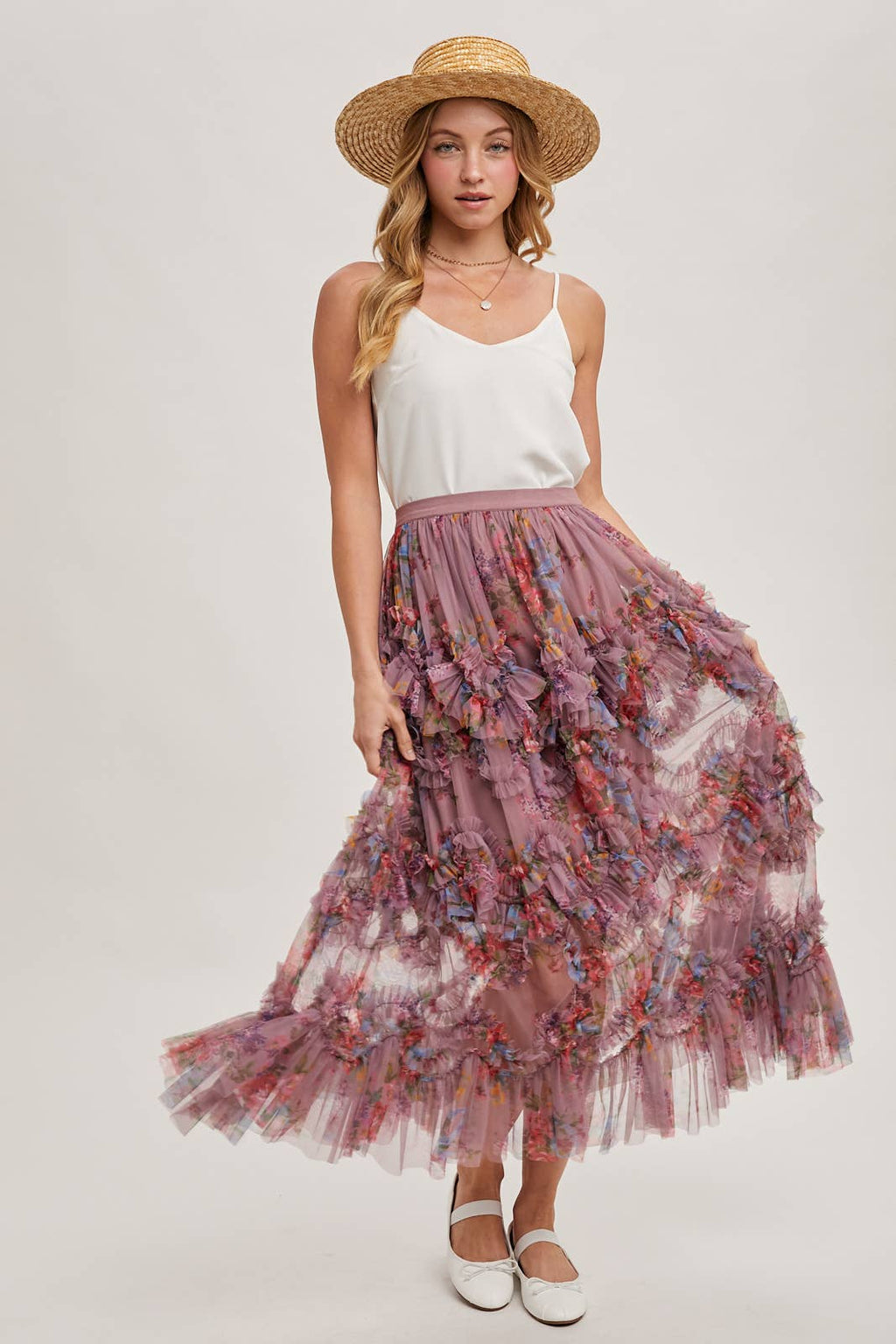 Wildflower Ruffle Midi Skirt