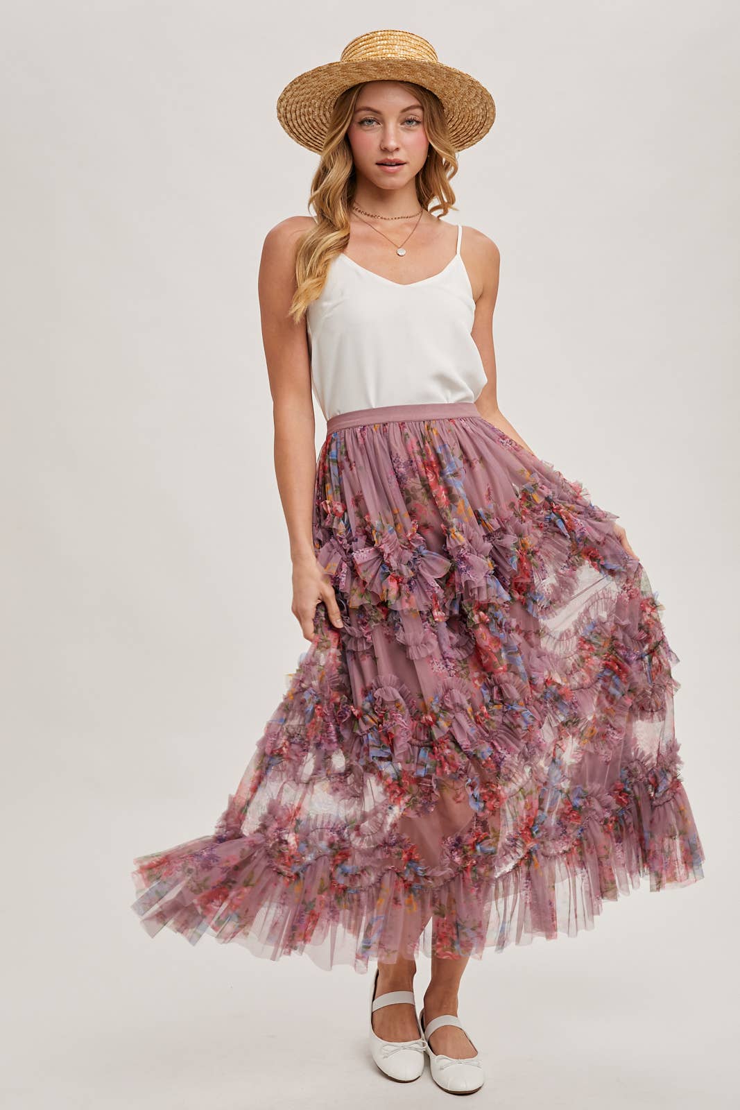 Wildflower Ruffle Midi Skirt