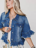 Dearest Darlin’ Ruffle Denim Jacket - Blue