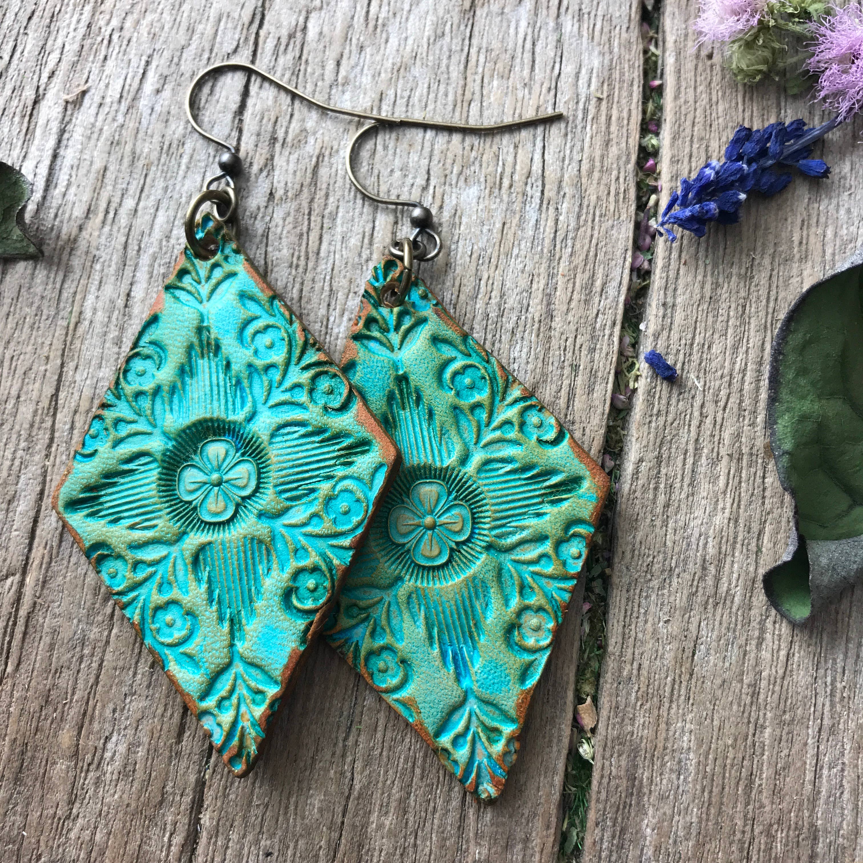 Where I Come From Hand Tooled Leather Earrings