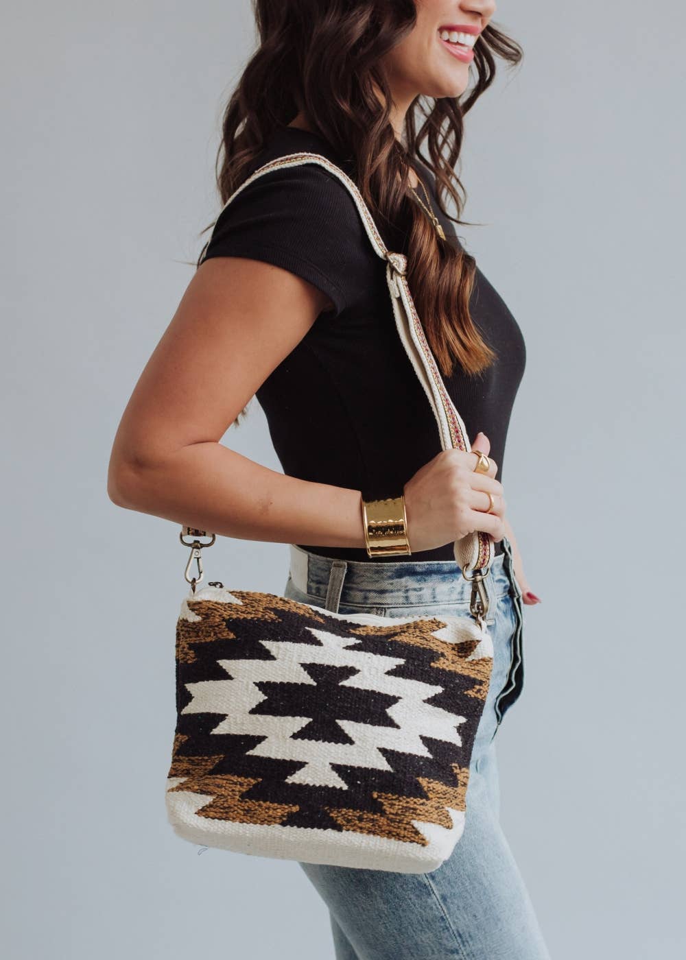 Black, White & Brown Aztec Crossbody