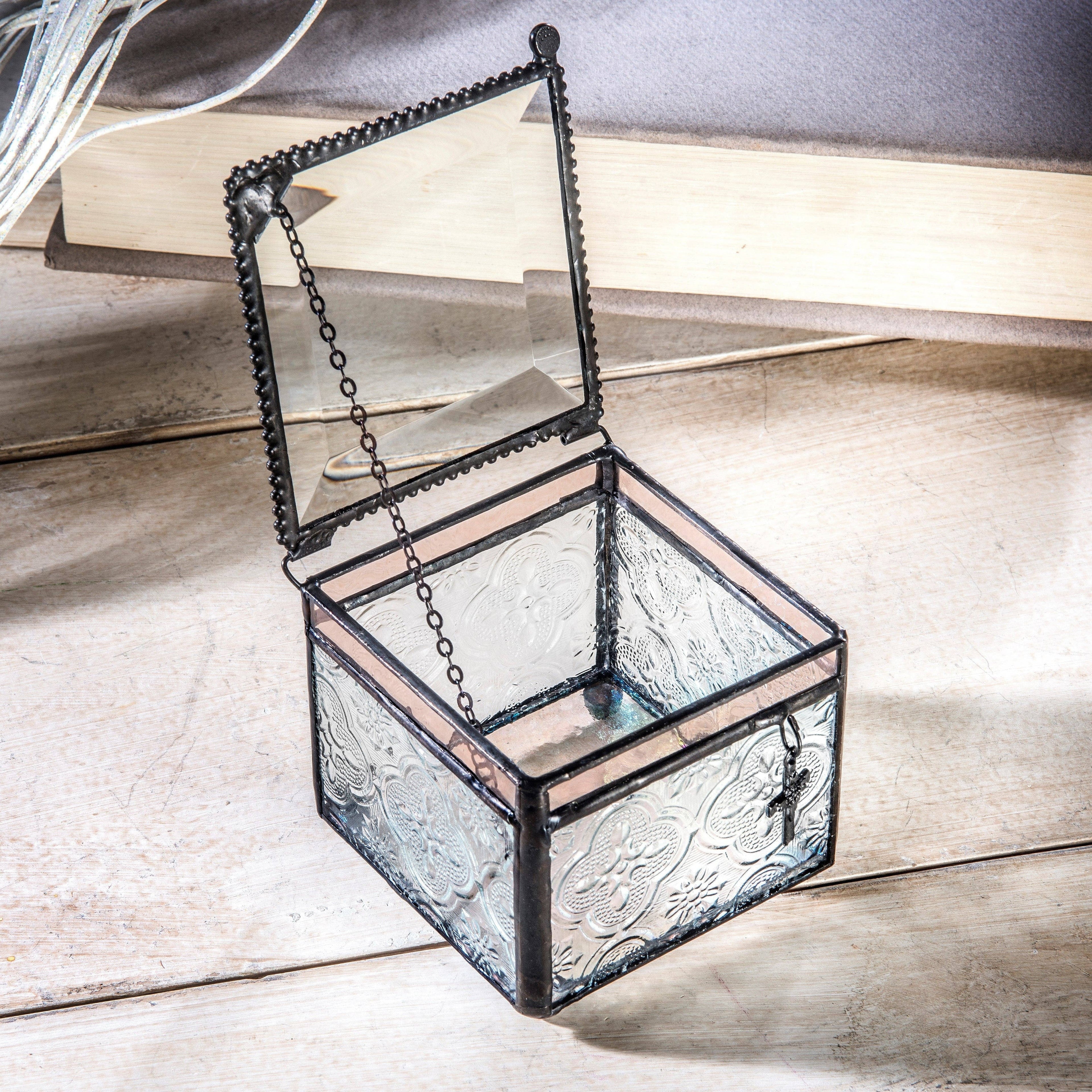 Vintage Glass Box with Cross Charm