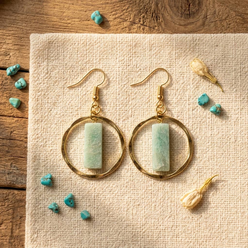 Akriti Amazonite Circle Handcrafted Gold Earrings