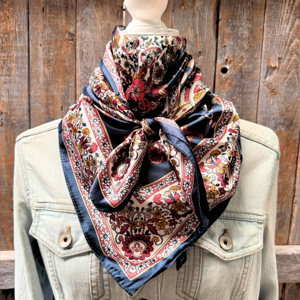 Navy and Burgundy Flowers and Paisley Wild Rag / Scarf WR1030