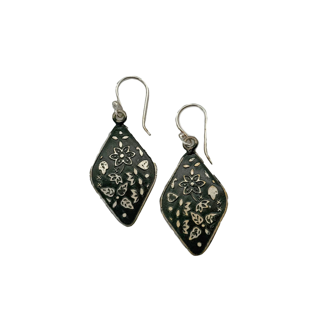 Handcrafted Silver Patina Black Vine Earrings