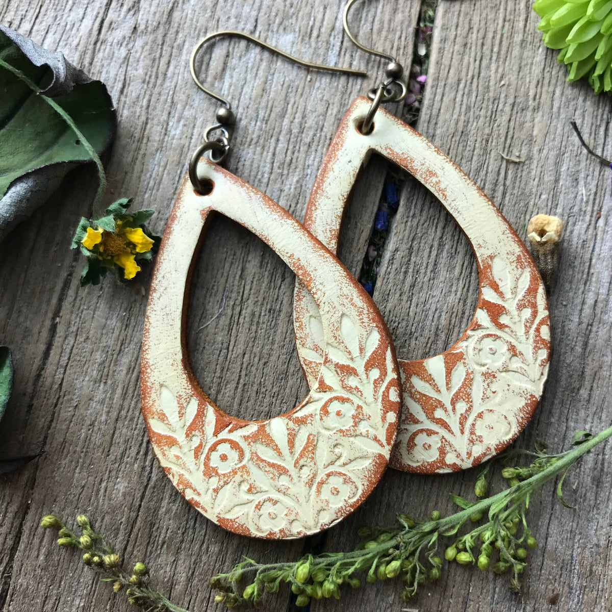 Long Time Gone Hand Tooled Leather Earrings
