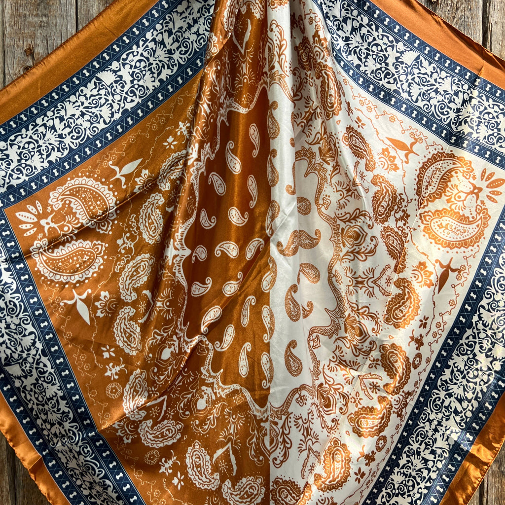 35X35"  Rust & Navy Paisley Wild Rag/Scarf WR3299