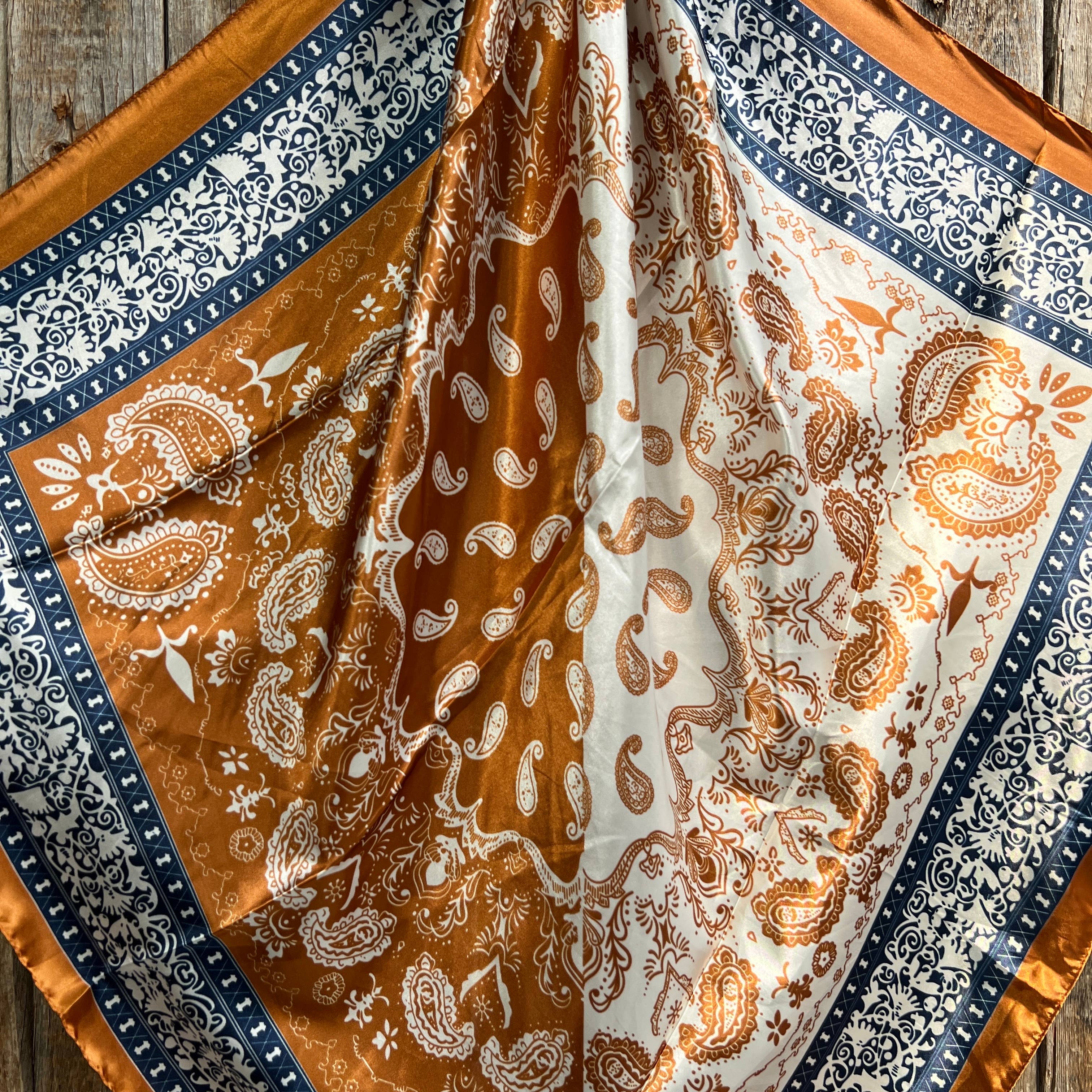 35X35"  Rust & Navy Paisley Wild Rag/Scarf WR3299