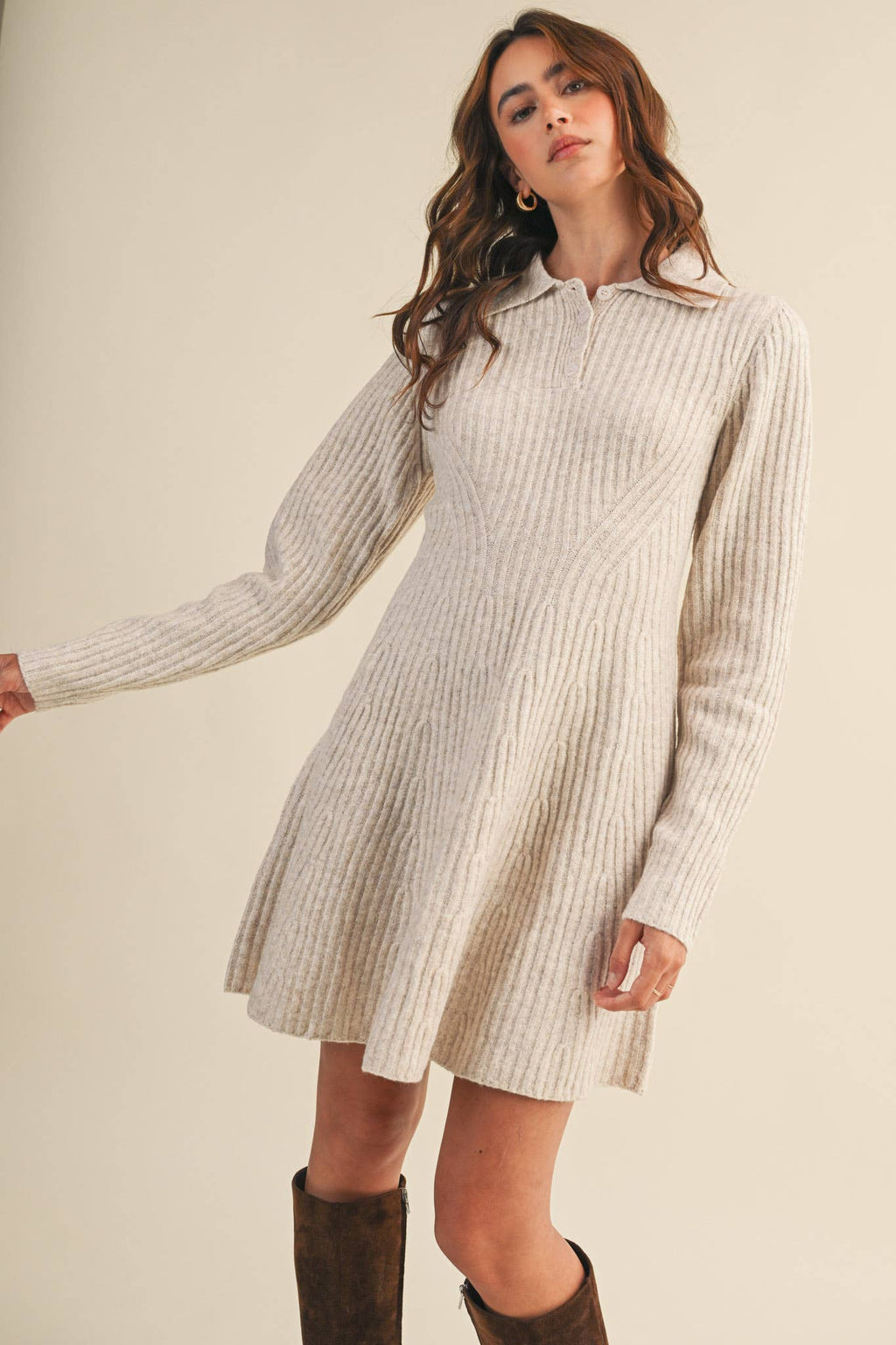 Harvest Moon Ribbed Flared Sweater Dress