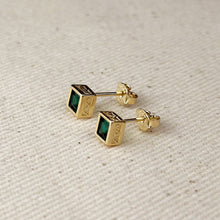 Load image into Gallery viewer, 18k Gold Filled Colored Square Stud Earring With Detailed Bezel
