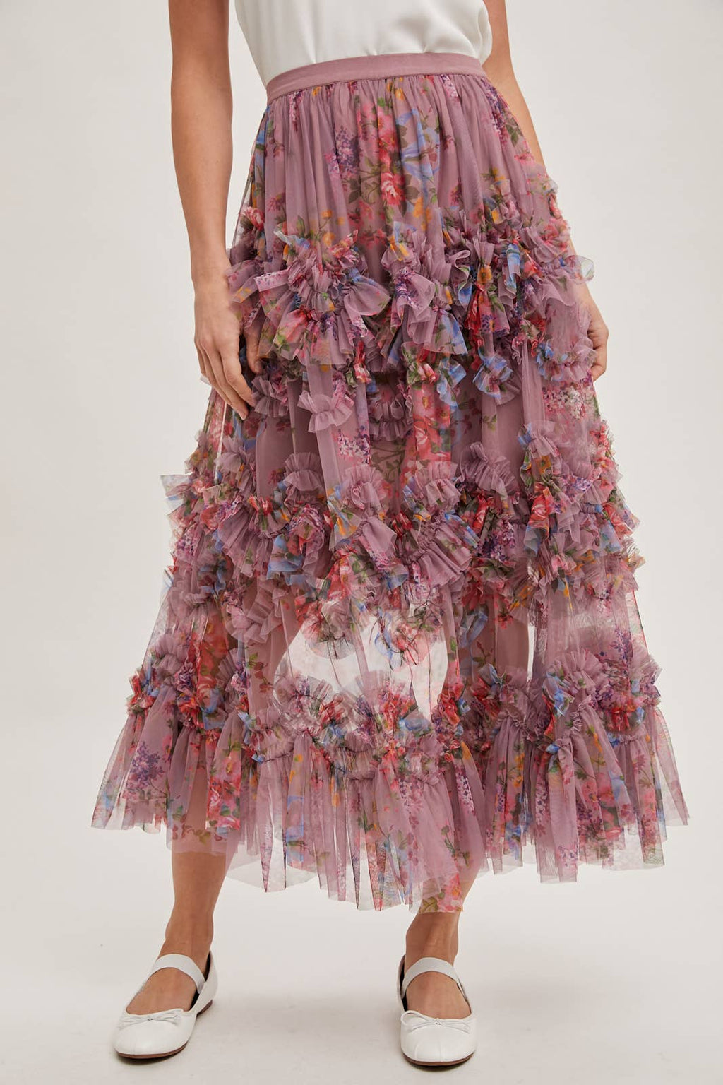 Wildflower Ruffle Midi Skirt
